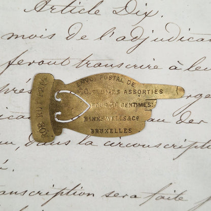 Ancien Marque-Page / Pince à Papiers Publicitaire en Laiton