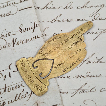 Ancien Marque-Page / Pince à Papiers Publicitaire en Laiton