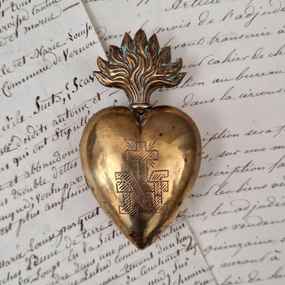 Ex-voto / Cœur sacré en laiton - XIXe