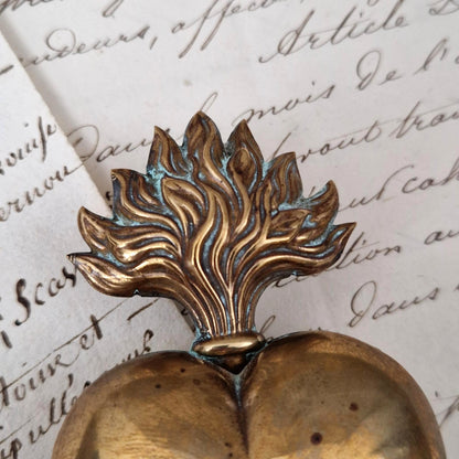 Ex-voto / Cœur sacré en laiton - XIXe