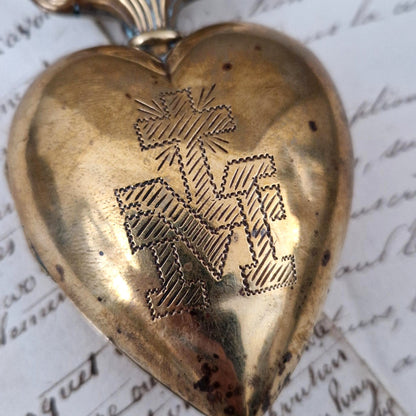 Ex-voto / Cœur sacré en laiton - XIXe