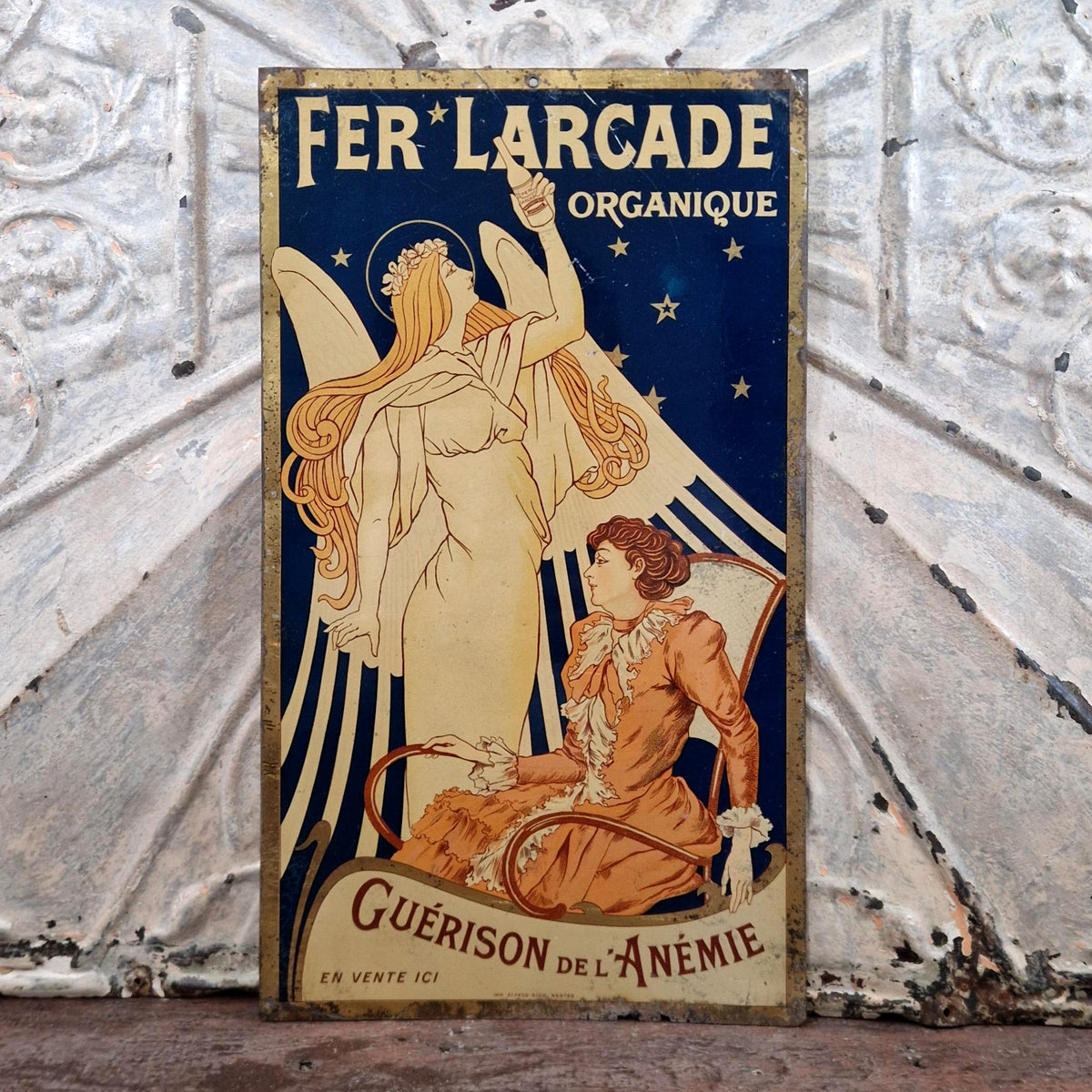 Rare plaque publicitaire « Fer Larcade Organique » - Vers 1900