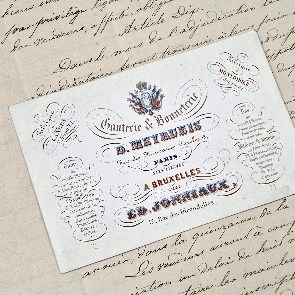 Carte porcelaine « Ganterie et Bonneterie » - Paris / Bruxelles