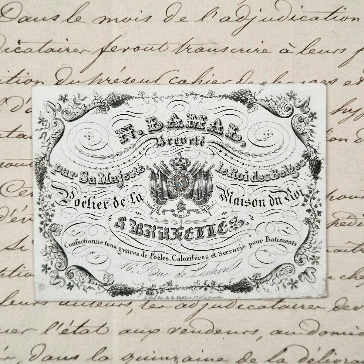 Ancienne carte porcelaine « A. Lamal, Poêlier du Roi »