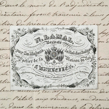 Ancienne carte porcelaine « A. Lamal, Poêlier du Roi »