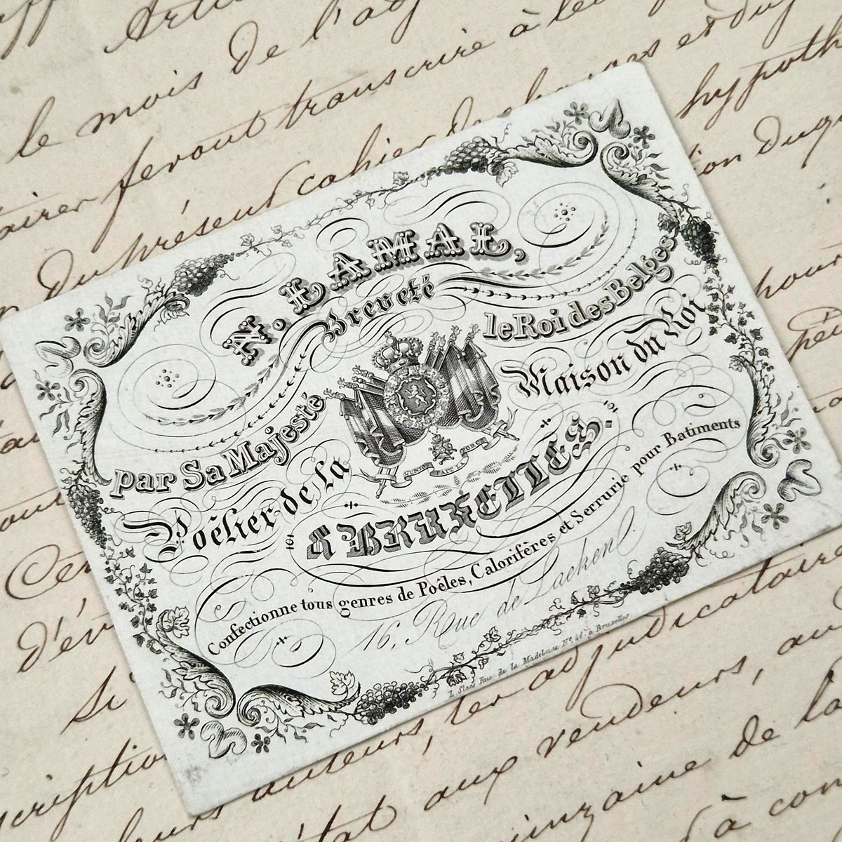 Ancienne carte porcelaine « A. Lamal, Poêlier du Roi »