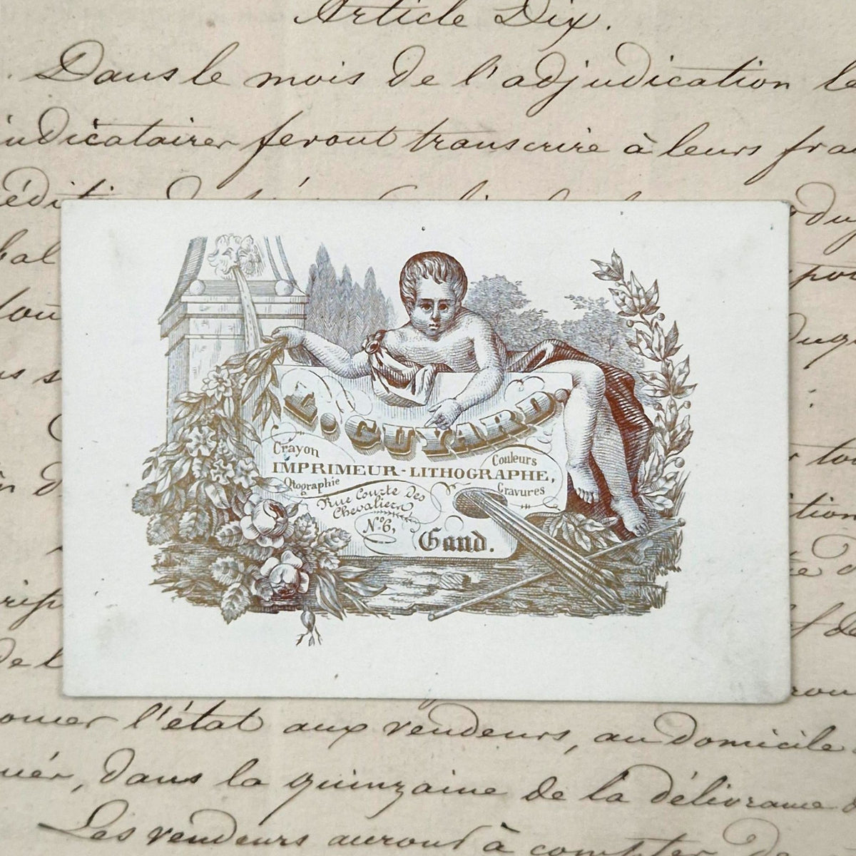 Carte publicitaire « Imprimeur-Lithographe » - Vers 1850