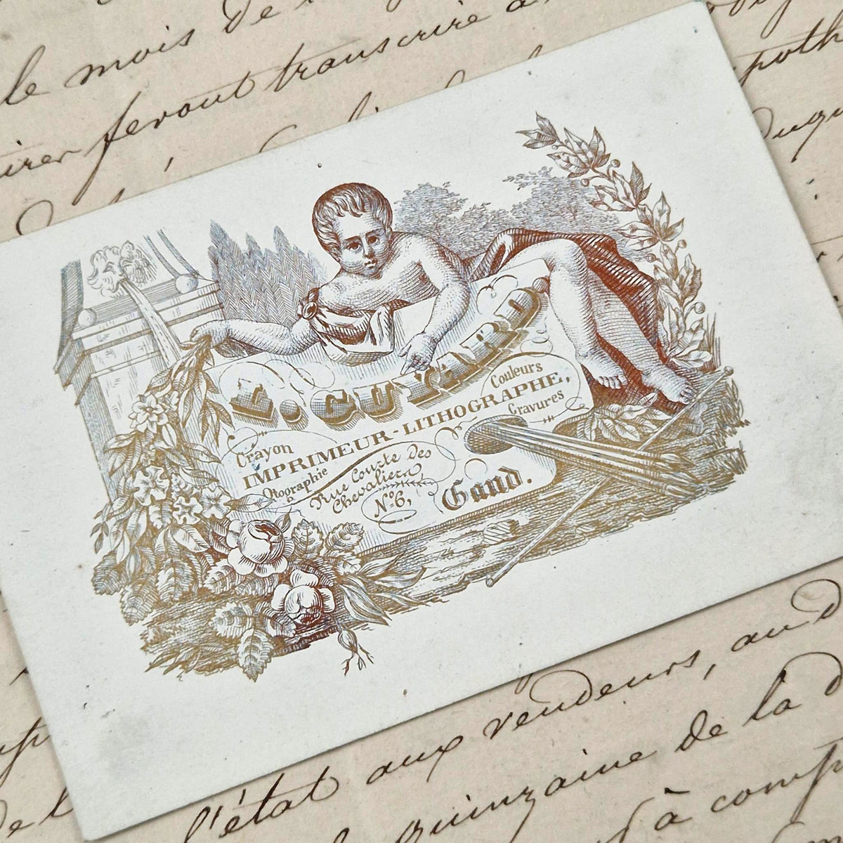 Carte publicitaire « Imprimeur-Lithographe » - Vers 1850