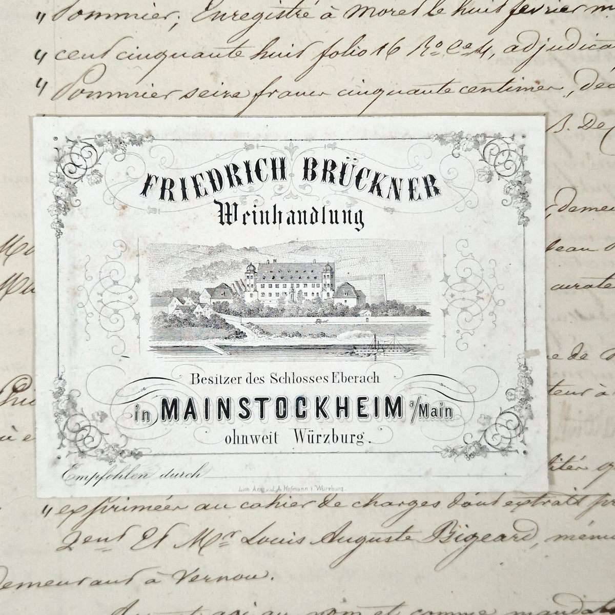 Ancienne carte publicitaire de négociant en vins - Vers 1860