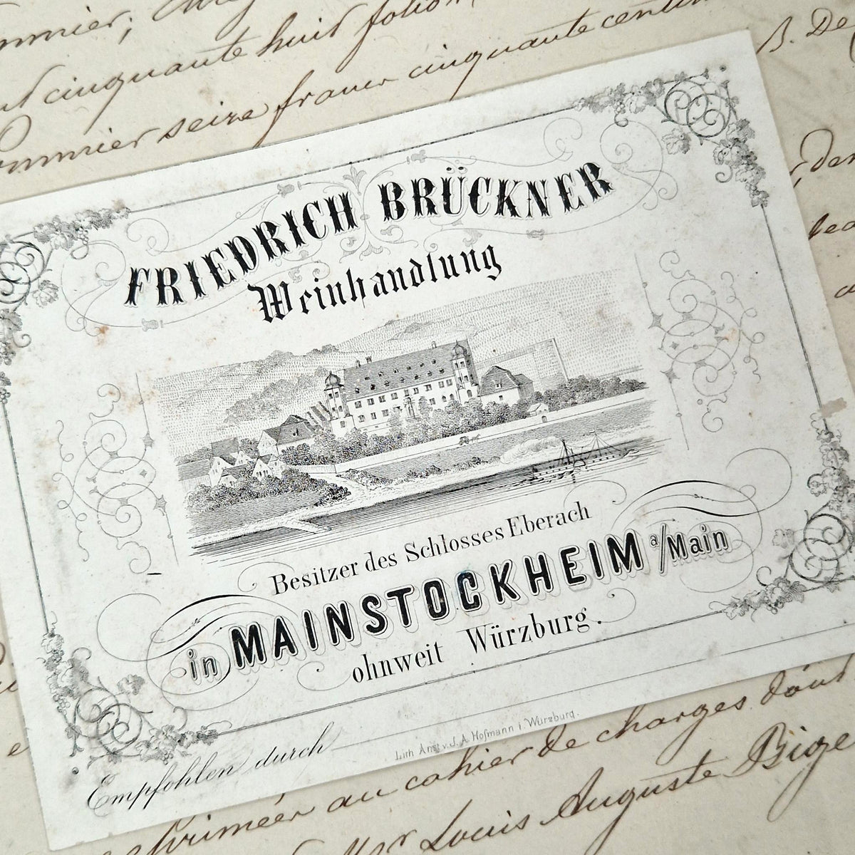 Ancienne carte publicitaire de négociant en vins - Vers 1860