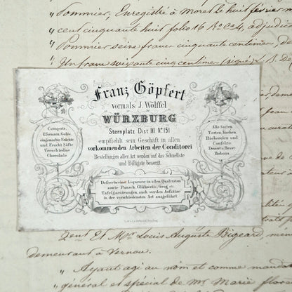 Ancienne carte publicitaire de confiseur - Vers 1860