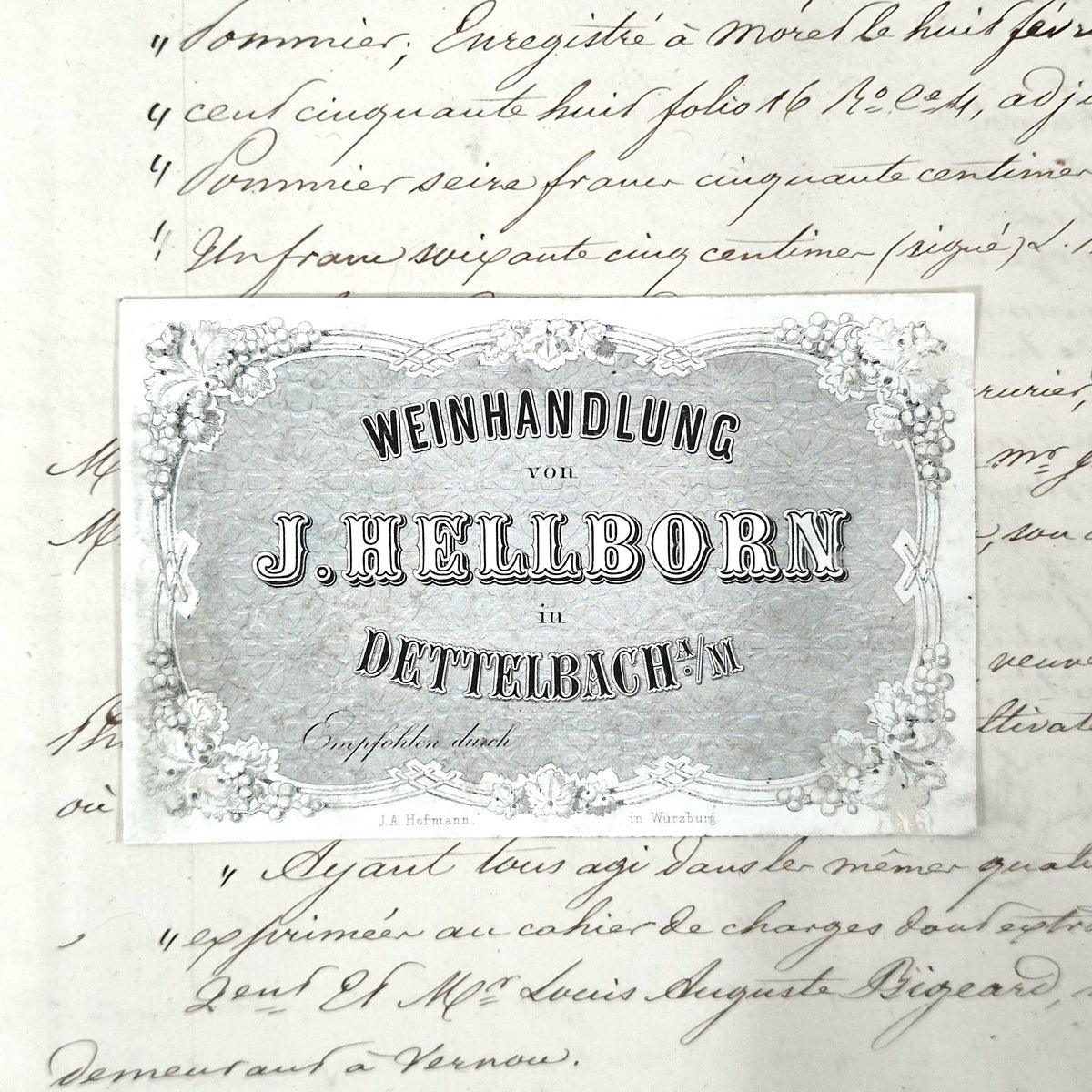 Ancienne carte publicitaire de négociant en vins -– Vers 1860