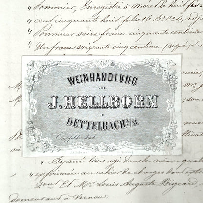 Ancienne carte publicitaire de négociant en vins -– Vers 1860