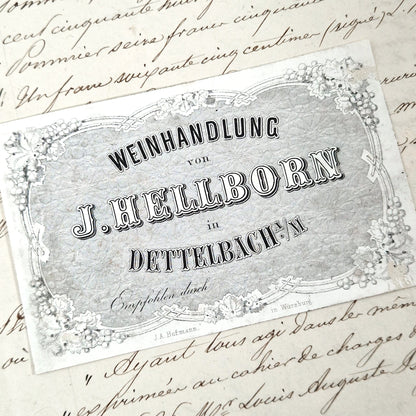 Ancienne carte publicitaire de négociant en vins -– Vers 1860