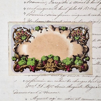 Modèle d’étiquette ancienne « Bacchus et pampres » - XIXe