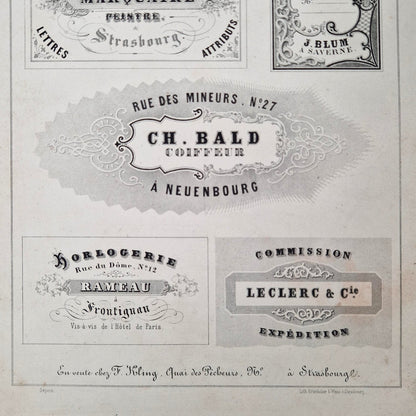 Planche modèle d'étiquettes pour lithographes, vers 1860