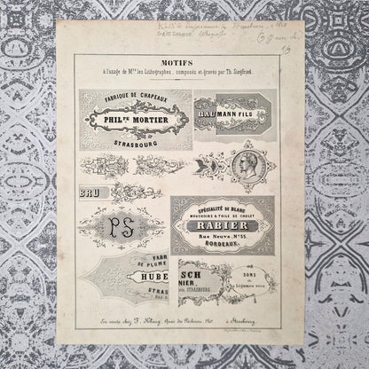 Planche de modèles pour lithographies - vers 1860