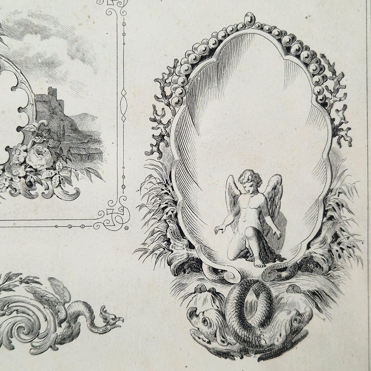 Modèles ornementaux « Putti et dragons », vers 1860