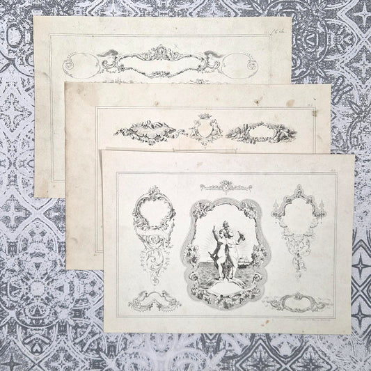 Set of 3 plates of ornamental designs - circa 1860