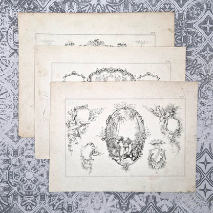 Trois planches de modèles « Putti et allégories » - vers 1860