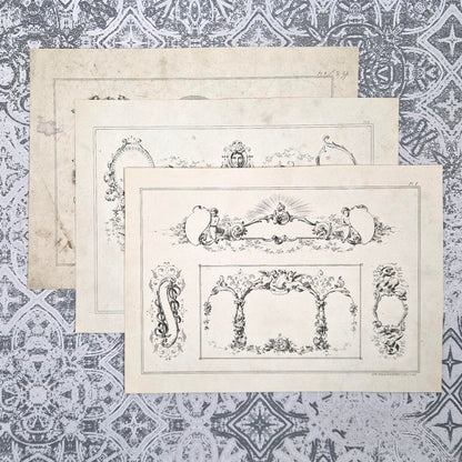 3 lithographies de modèles « Putti et cartouches » - XIXe
