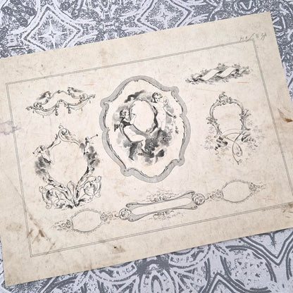 3 lithographies de modèles « Putti et cartouches » - XIXe