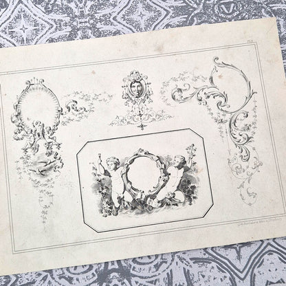 3 lithographies de modèles « Putti et cartouches » - XIXe