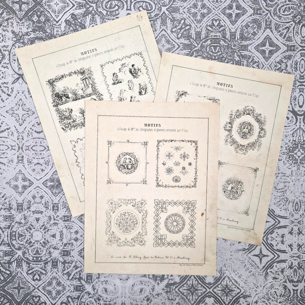 Lot de 3 planches de motifs ornementaux XIXe