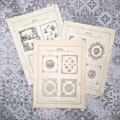 Lot de 3 planches de motifs ornementaux XIXe