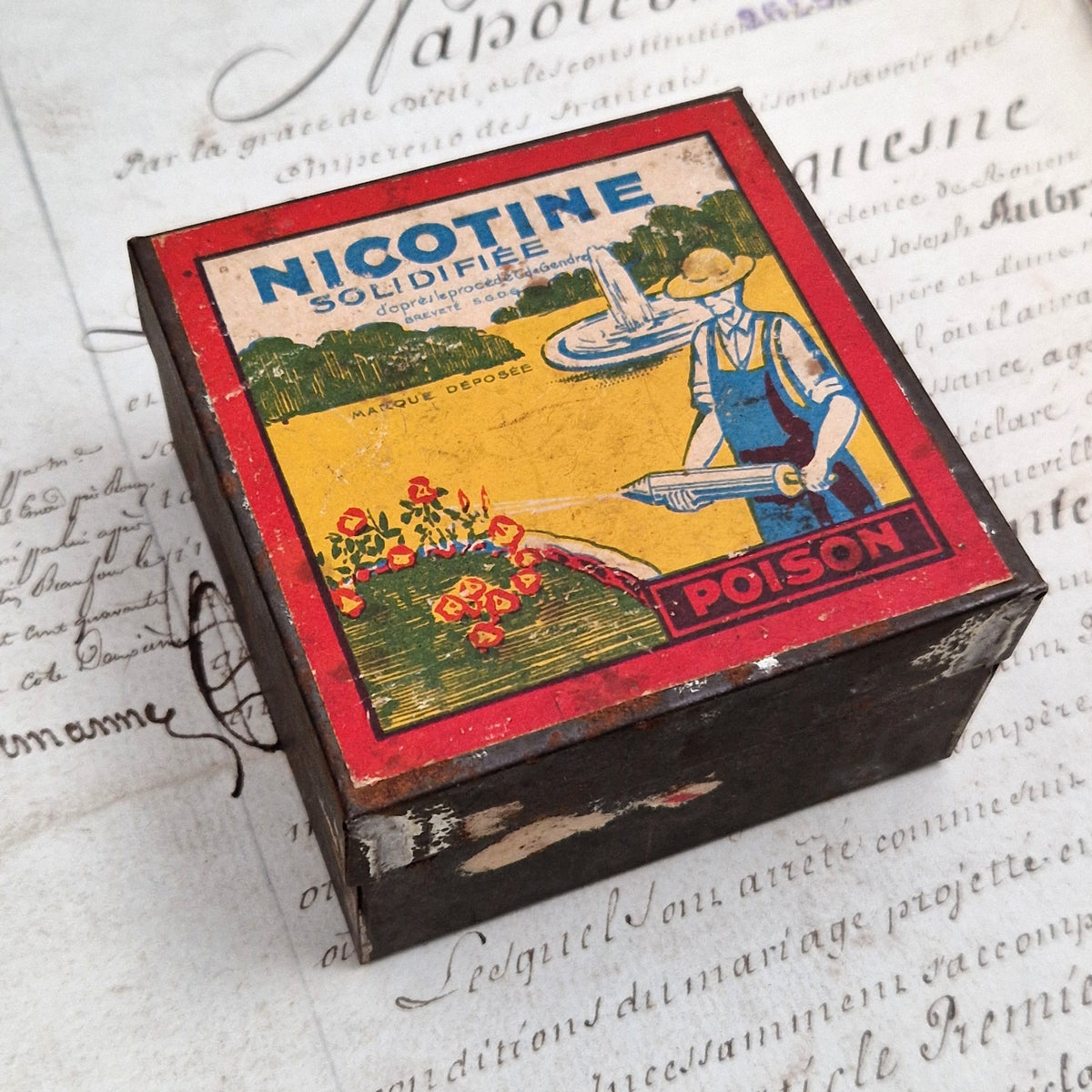 Rare boîte de « Nicotine solidifiée - Poison », Insecticide