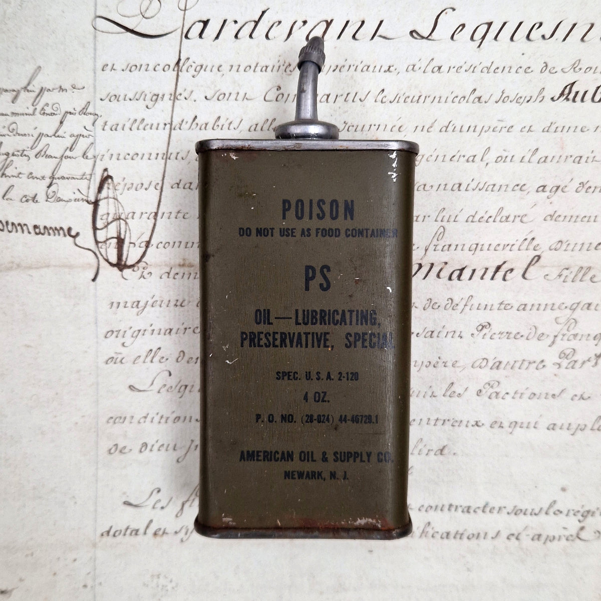 Vintage American military oil can "POISON"