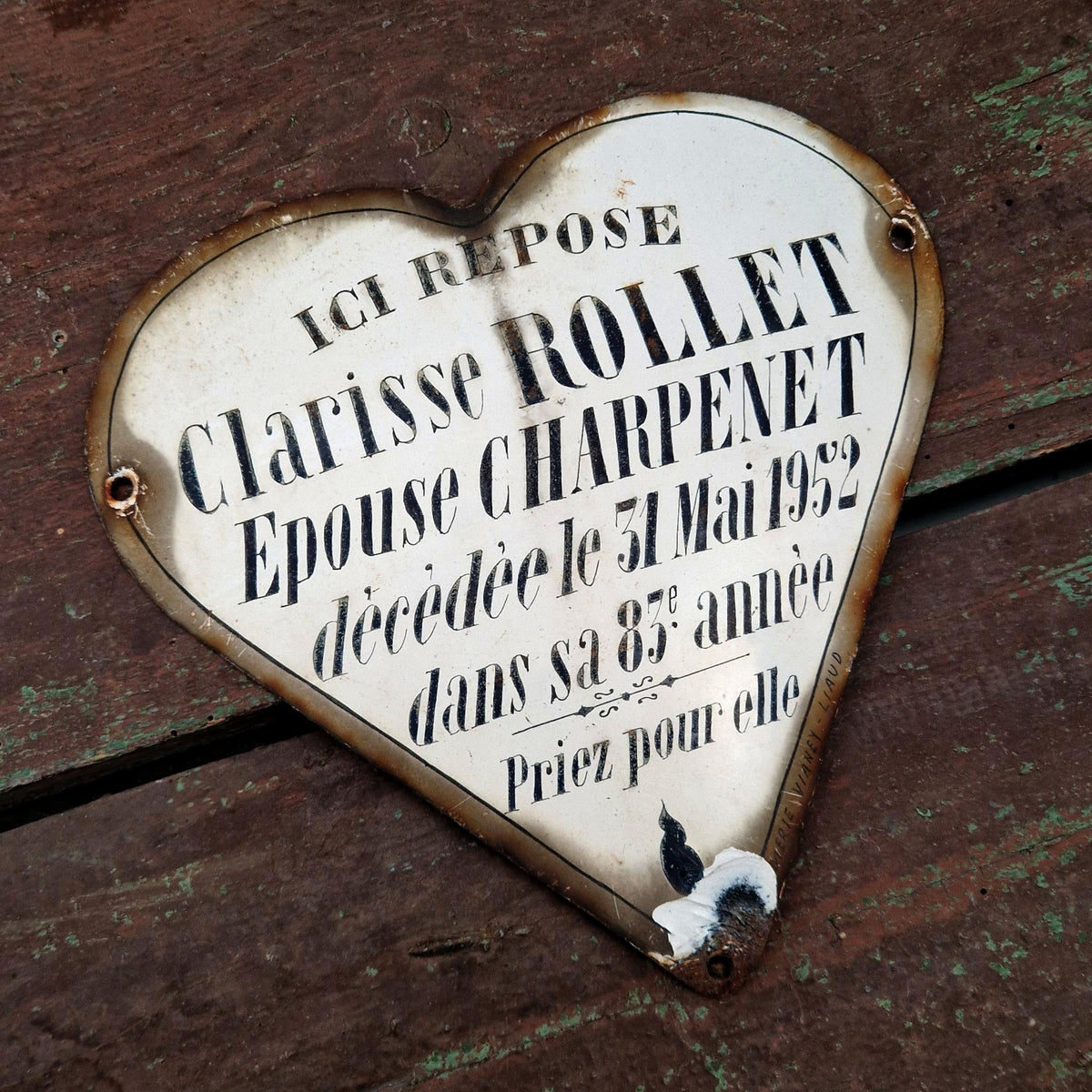 Cœur de cimetière émaillé « Clarisse »