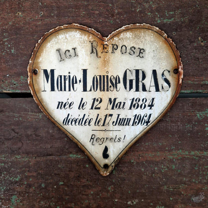 Ancien cœur funéraire émaillé « Marie-Louise »