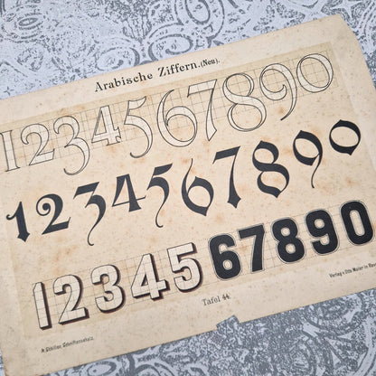 Ancienne planche typographie « Chiffres arabes »