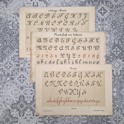 3 planches d'alphabets « Écritures rondes » - Fin XIXe