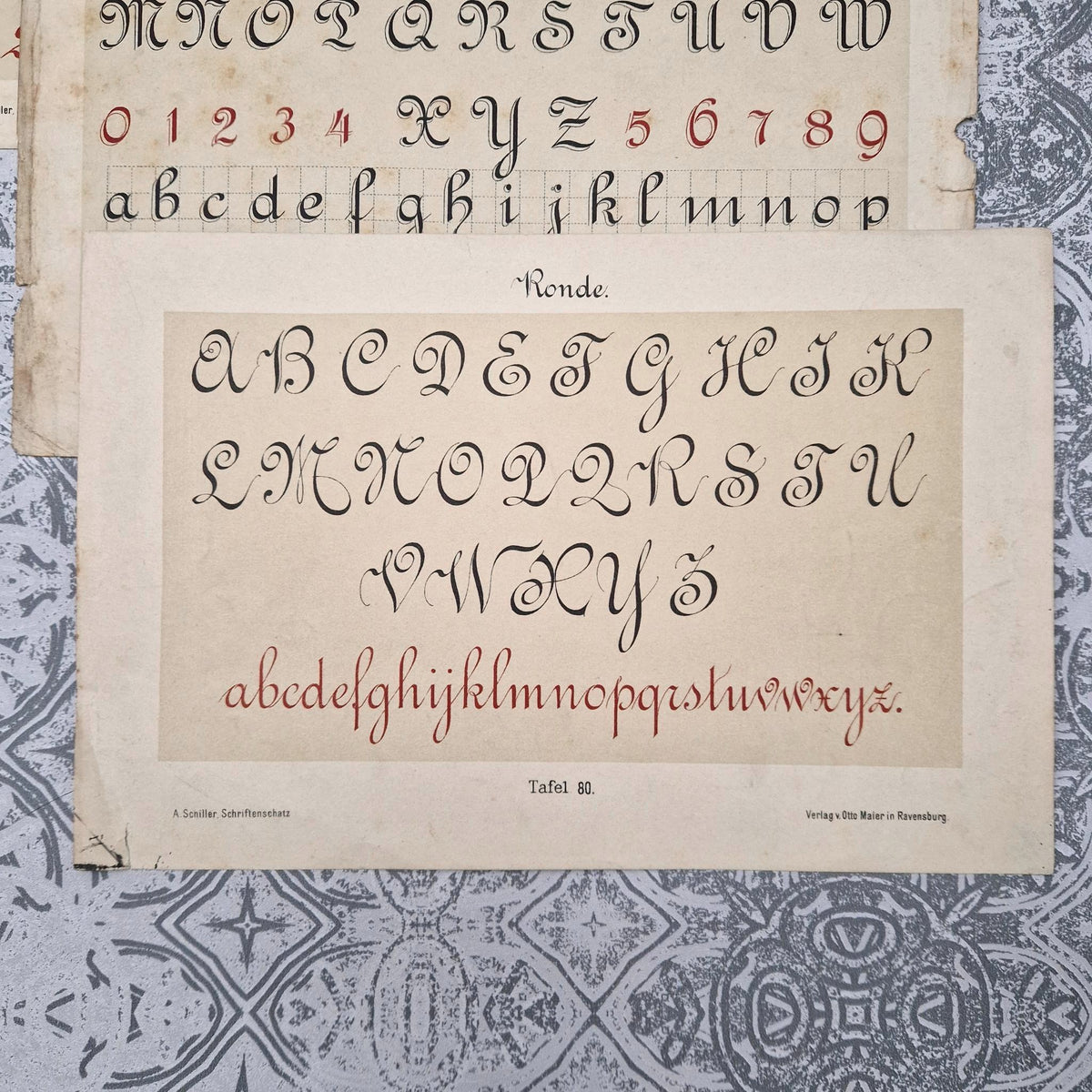 3 planches d'alphabets « Écritures rondes » - Fin XIXe