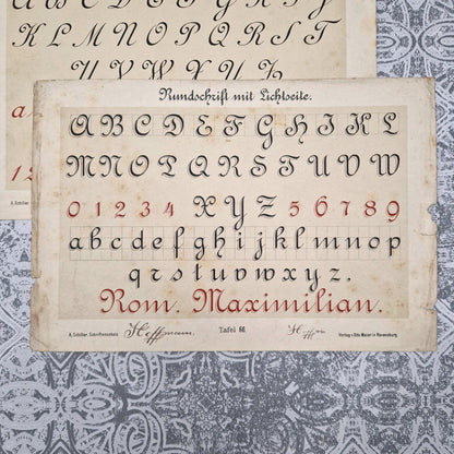 3 planches d'alphabets « Écritures rondes » - Fin XIXe