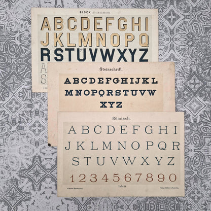 Set of 3 alphabets "Lapidary, Roman and Block" - Circa 1890