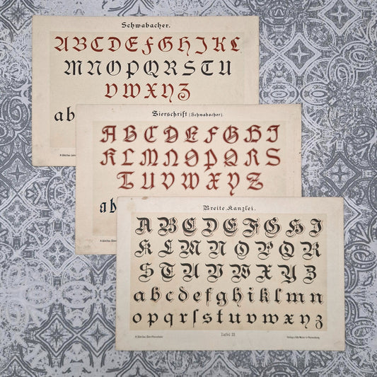 Lot de 3 planches de calligraphie / typographies