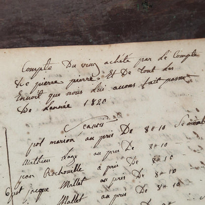 Ancien livre de comptes manuscrit - France - Vers 1820