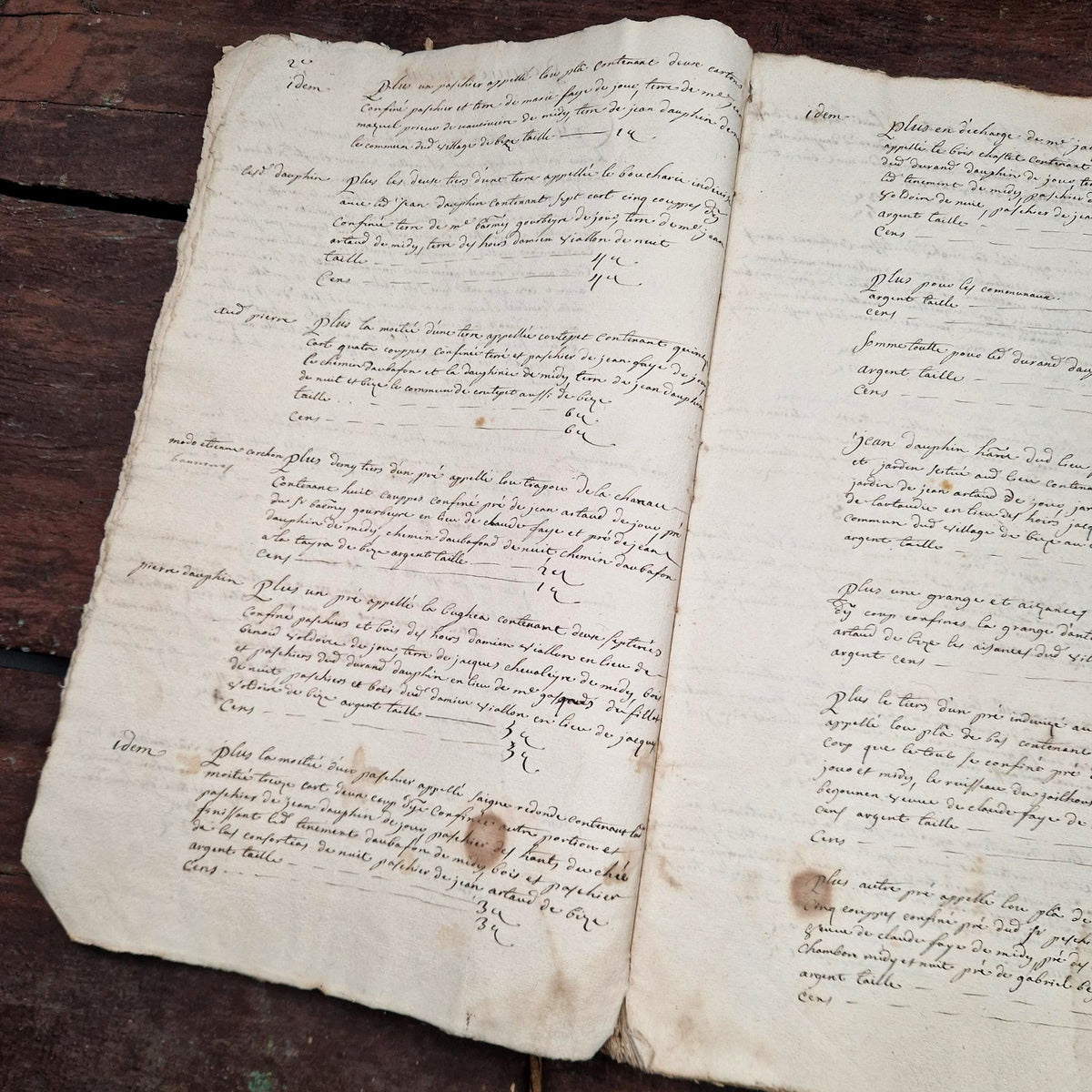 Ancien livre terrier manuscrit - Auvergne, vers 1652 - 245 pages