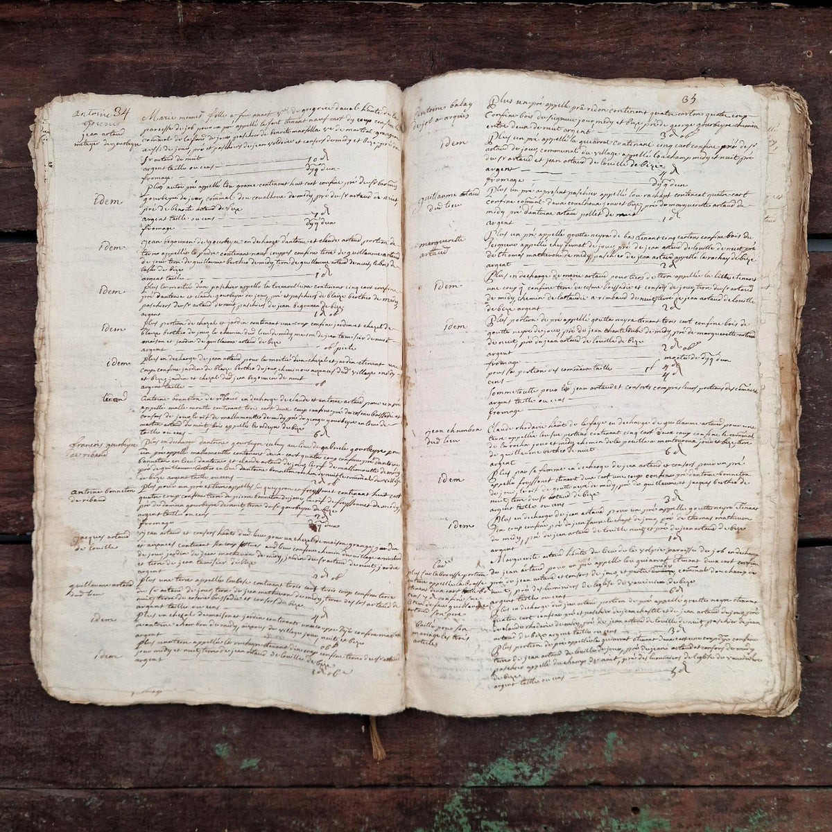 Ancien livre terrier manuscrit - Auvergne, vers 1652 - 245 pages