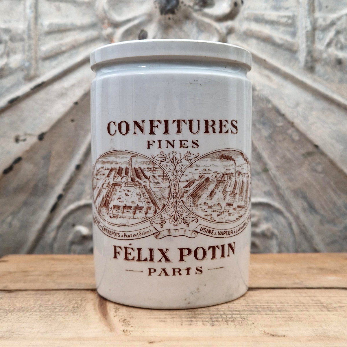 Pot ancien Félix Potin « Confitures Fines » - Brun sépia
