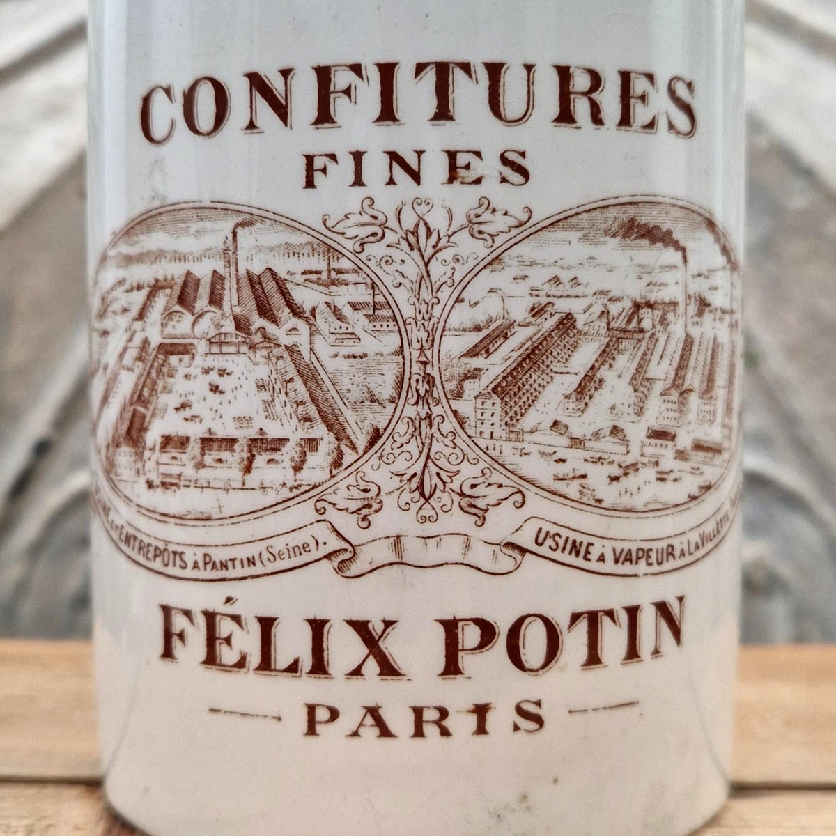 Pot ancien Félix Potin « Confitures Fines » - Brun sépia