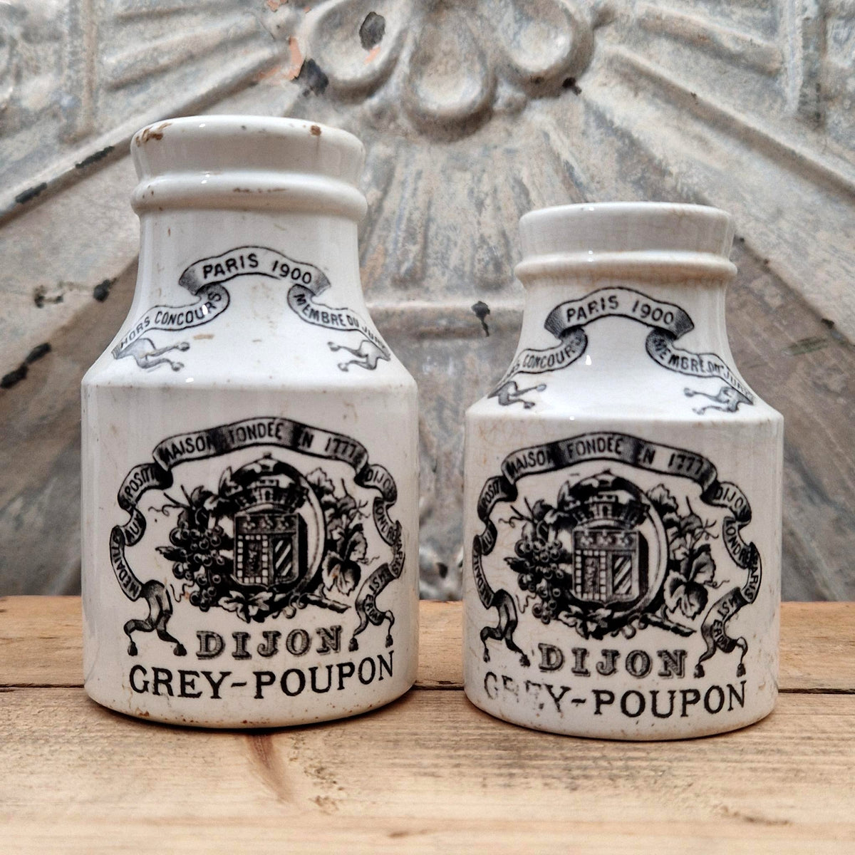 2 anciens Pot de moutarde Grey-Poupon, Paris 1900
