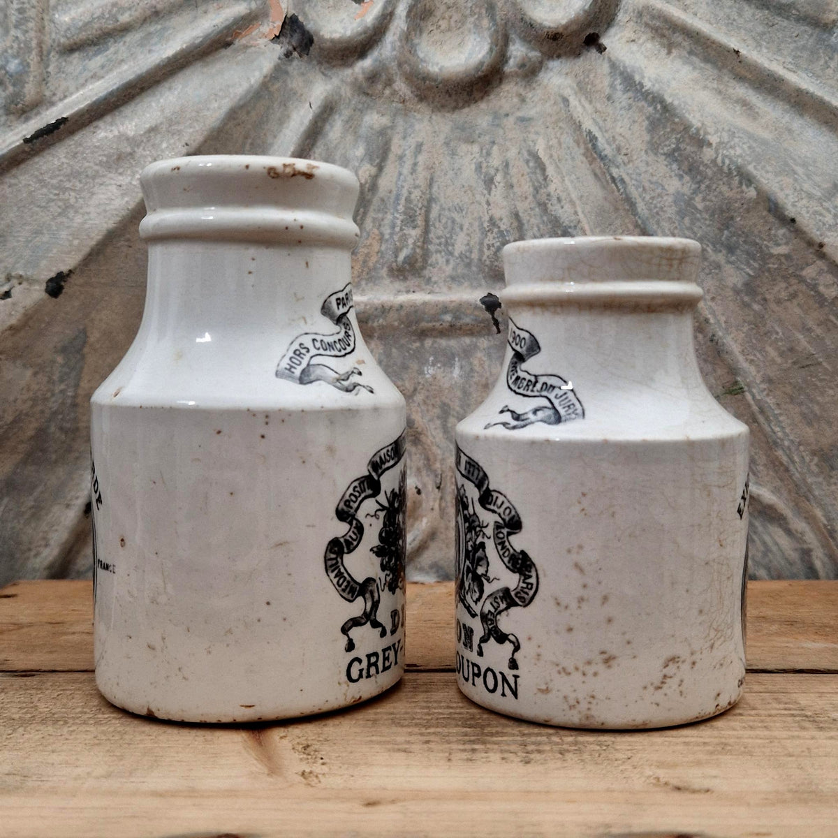 2 anciens Pot de moutarde Grey-Poupon, Paris 1900