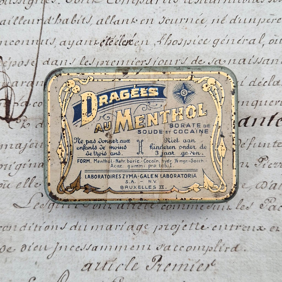 Ancienne boîte de dragées « Au Menthol / Cocaïne »
