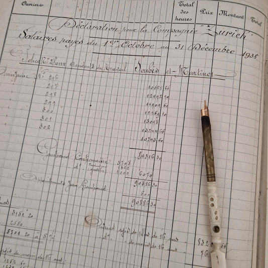 Antique handwritten register "Fortnights" - 1935 to 1938