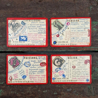 Série de 12 cartes astrologiques manuscrites