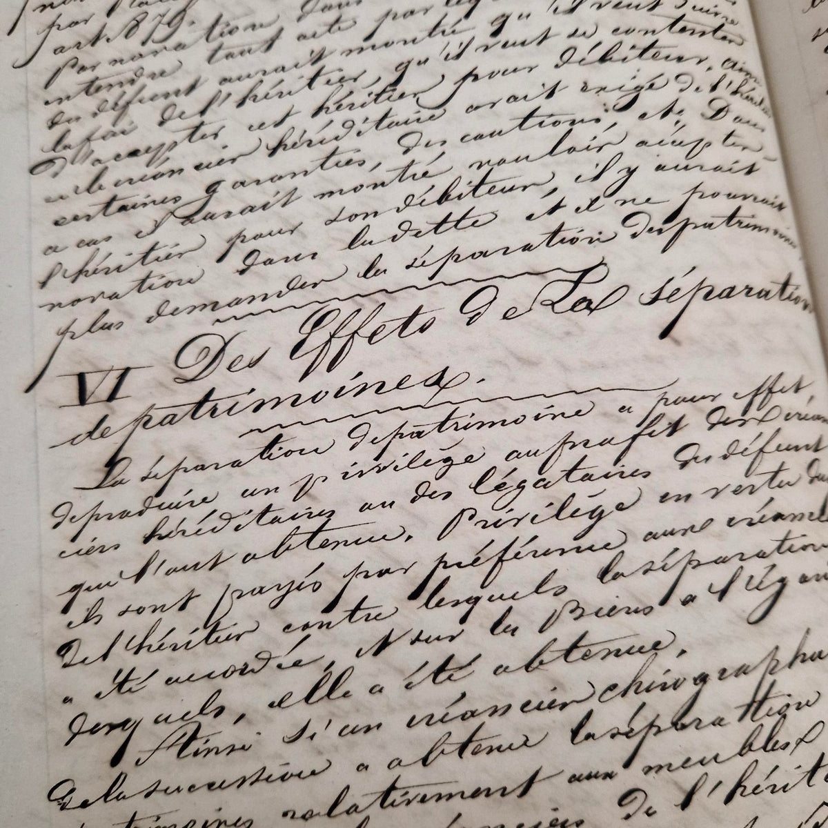 Cours de droit civil manuscrit - 1851 / 1852 - 620 pages